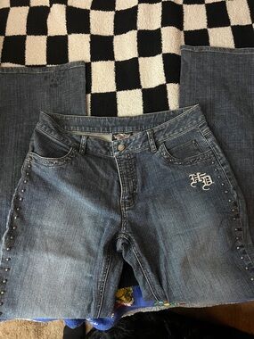 Harley-Davidson Distressed Blue Boot Cut Jeans with Stud Accents